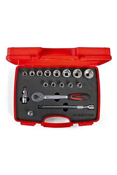 İzeltaş 1113 طقم مقابس ستة زوايا 1/2 بوصة 17 قطعة