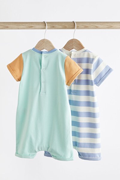 Next Baby Cotton Blue Ship Patterned Set of 2 Romper