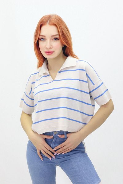 ÇILDIR TRİKO WOMEN'S POLO NECK SHIRT COLLAR STRIPED SWEATER