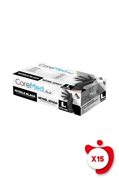 Bimel Coremed Powder-Free Nitrile Gloves Size L Black 15 Pack of 100