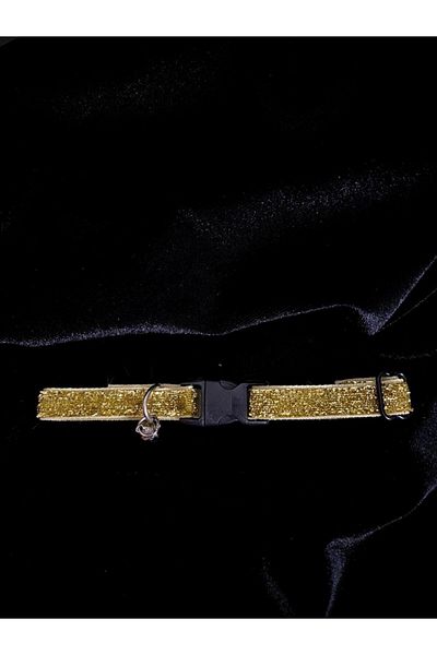 S&E TASARIM Gold Color Glitter Gold Yellow Cat Collar Small Breed Dog Collar Glitter Collar with Bell