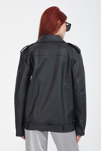 Pin Fashion WOMEN OVERSIZE STYLE LONG LEATHER JACKET