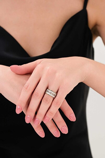 artemis gümüş 925 Ayar Gümüş 3 Sıralı Taşlı Alyans Çift Yüzük