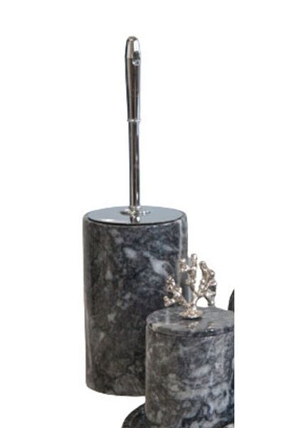 ege gross Dark Gray Bursa Black Color Silver Detailed Marble Toilet Brush