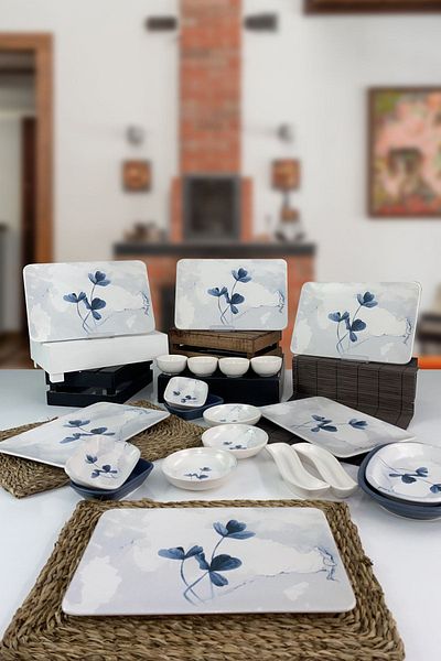 Keramika Blue and White Patterned 21 Piece Breakfast Set for 6 Persons 19863