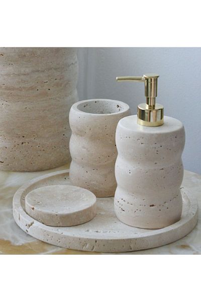 ege gross Decorative Marble Serrated 4 Piece Bathroom Set Set
