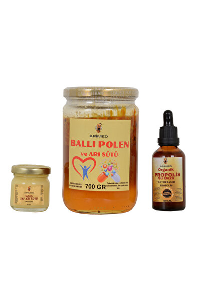 APİMED حبوب اللقاح وغذاء ملكات النحل (700 جرام) وقاعدة ماء البروبوليس (20 مل)...