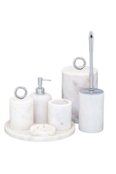 ege gross Set of 7 Bathroom Set with Decorative Marble Ring Detail