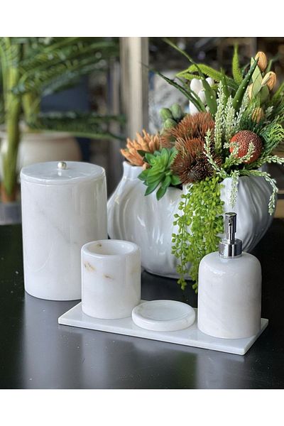 ege gross DECORATIVE WHITE MARBLE SILVER 5-PIECE BATHROOM SET