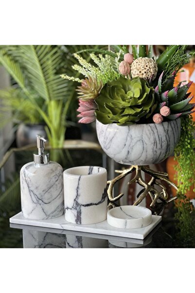 ege gross DEKORATİF LEYLAK MERMER 4LU BANYO SETİ TAKIMI