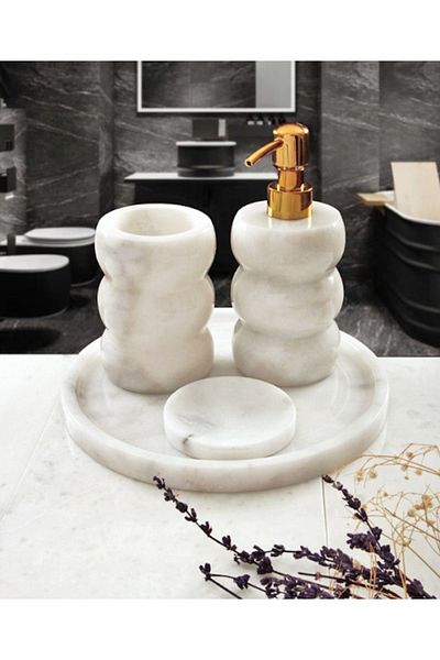 ege gross Decorative Marble Serrated 4 Piece Bathroom Set Set