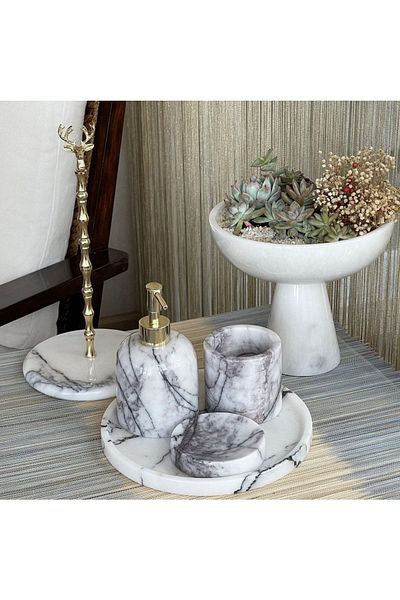 ege gross DECORATIVE LILAC MARBLE GOLD DETAILED 5-PIECE BATHROOM SET