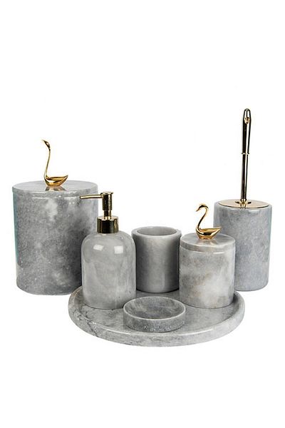 ege gross Decorative Gray Marble Gold Bird Swan Detailed 7 Piece Bathroom Set Set