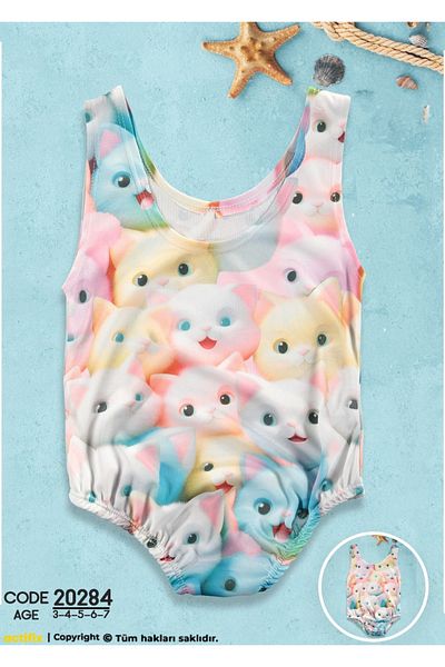 By Cwhr Girl's Cat Patterned Swimsuit