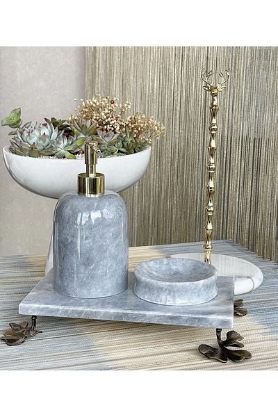 ege gross Decorative Gray Marble Ginco Accessory Detailed 3-Piece Bathroom Set