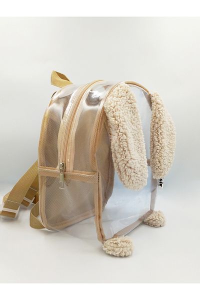 migie 0-6 Years Old Beige Rabbit Patterned Transparent Kindergarten - Casual School Backpack