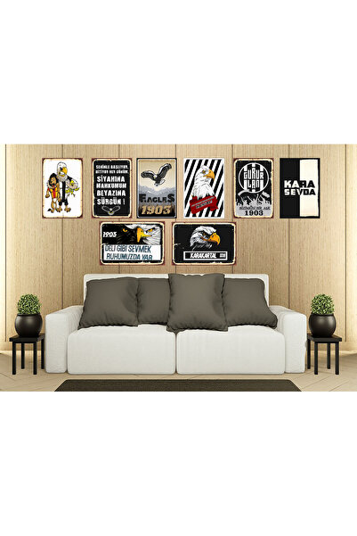 TAKIFİX Kara Kartal Taraftar Temalı 8 Adet 20 X 30 Cm Mdf Tablo