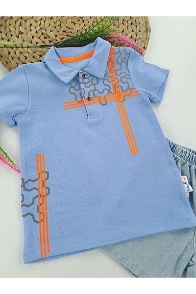 Baby Buu Set dublu pentru băieți - tricou și pantaloni scurți cu gât polo, detaliu cu imprimeu în dungi, calitate premium