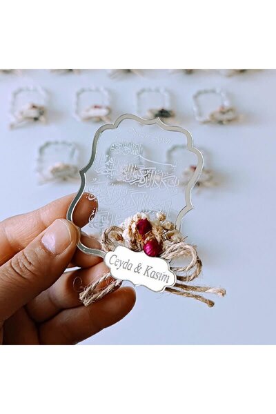 Mekece Nazar Ayetli Gümüş ve Şeffaf Pleksi Magnet Söz Nişan Nikah Düğün Hediy...