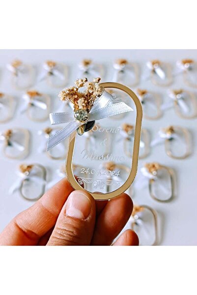 Mekece Gold ve Şeffaf Pleksi Magnet Söz Nişan Nikah Düğün Hediyeliği | Nks-12...