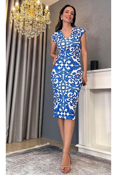 Atelier Derin Rochie lungă creion alb albastru