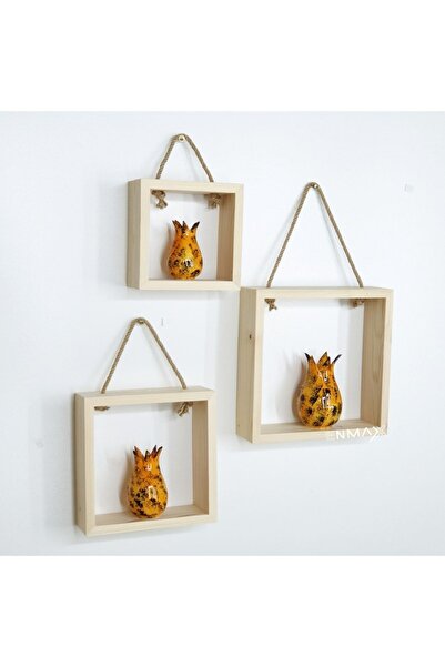 Shopkutuk Ahşap Kare 3'lü Dekoratif Duvar Rafı Kitaplık