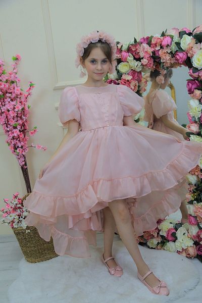 MİSS RAİN Short Front and Long BacK - Girls' Evening Dress Accessory with Watermelon Sleeve and Bow Detail