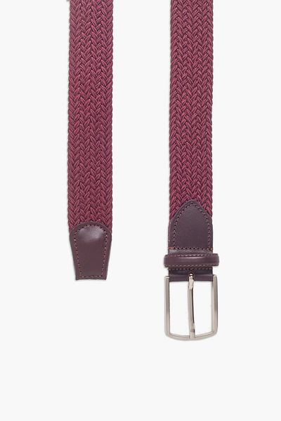 hateko Men's Burgundy Genuine Leather Detailed Elastic Knitted Belt