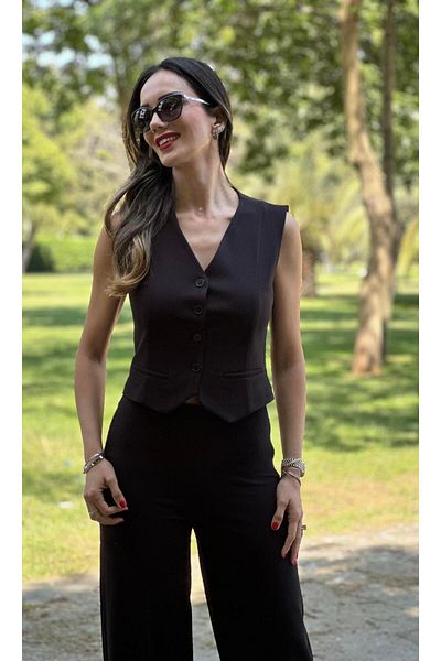 Atelier Derin Crepe Fabric Black Vest