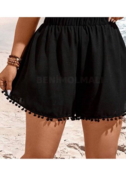 BENİMOLMALI Ponponlu Deniz Şortu Summer Shorts Mikro Kumaş Likralı Şort