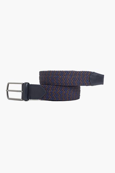 hateko Men's Navy Blue Brown Genuine Leather Detailed Elastic Knitted Belt