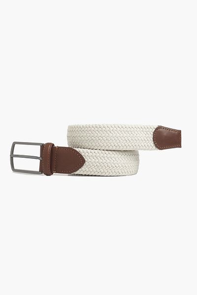 hateko Men's Ecru Genuine Leather Detailed Elastic Knitted Belt