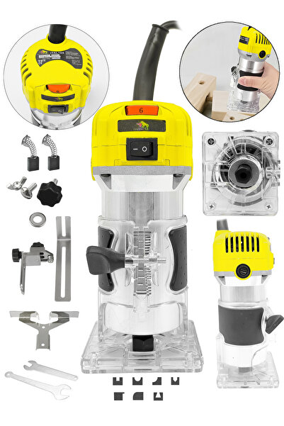 DAFLONG 6 Kademe Devir Ayarlı Formika Traşlama Freze Makinesi 6 Mm + 12 Adet Uç Hediye-SARI