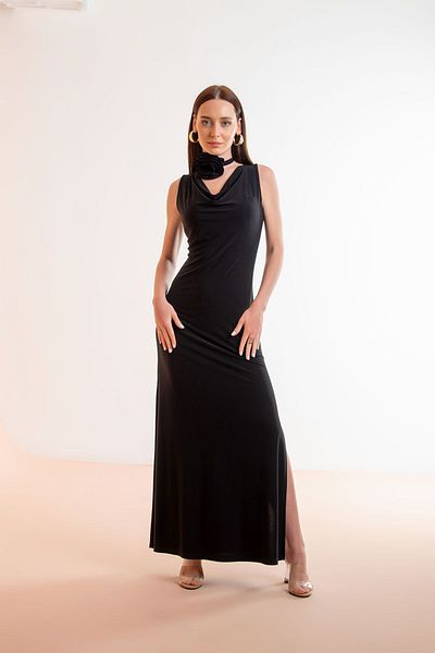 Laranor Black Rose Detailed Lace Collar Slit Homecoming Dress