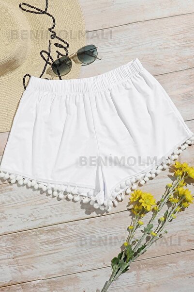 BENİMOLMALI Ponponlu Deniz Şortu Summer Shorts Mikro Kumaş Likralı Şort