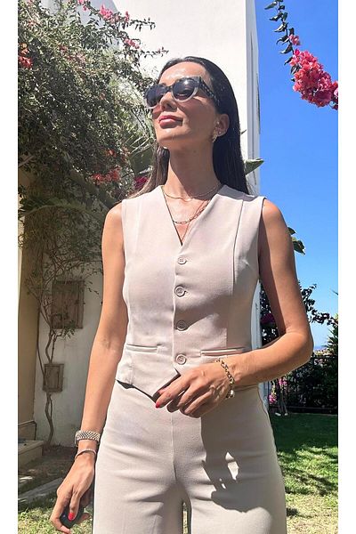 Atelier Derin Stone Colored Crepe Vest