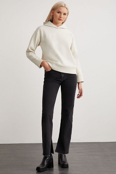 GRIMELANGE Γυναικείο λευκό φούτερ Kemberly με κουκούλα Relaxed Fit Basic
