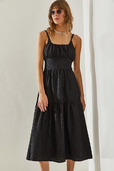 Bianco Lucci 5616 Modell Schmales bedrucktes Kleid mit gewebten Trägern in mehreren Lagen -60251366
