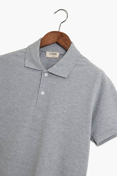 hateko Tricou 100% bumbac cu croială clasică gri Melange cu gât polo