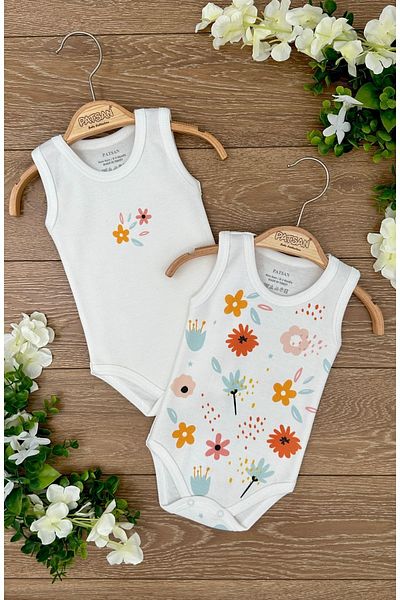 Renkli Puset 2-Piece Cotton Jersey Snap Baby Strap Bodysuit Bodysuit Set Flower