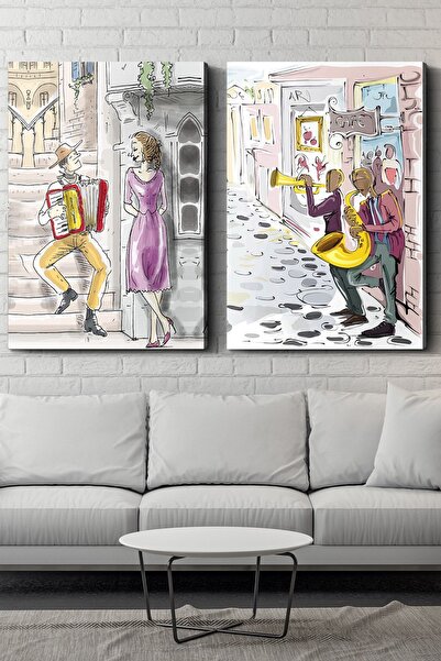 Evinemoda 45x65 Cm Pânză Muzică de stradă 2 piese - Tablou pe pânză