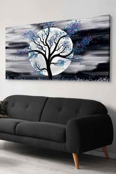 Evinemoda Ağaç Ay Tek Parça Kanvas - Canvas Tablo
