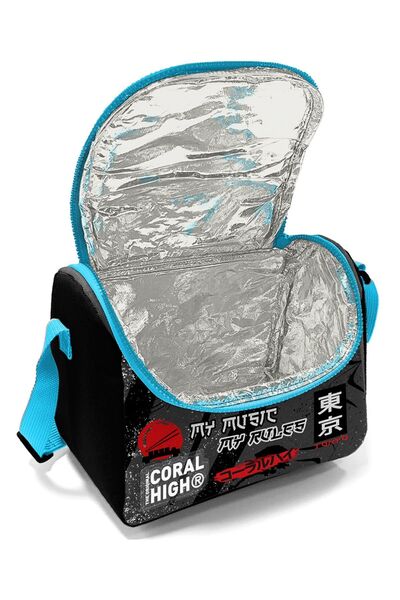 Coral High Set cutie de prânz cu izolație termică și suport pentru stilou cu model anime negru albastru pentru băiat