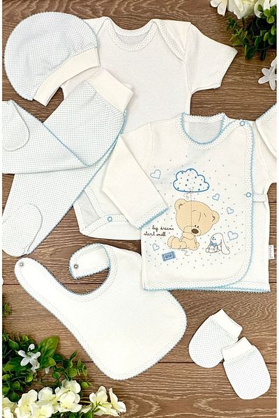 Renkli Puset 6-Piece Organic Cotton Baby Hospital Discharge Set - Bear, Rabbit and Speckle Detailed