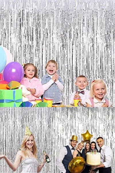 Parti dolabı 2li Gümüş Gri Kapı Duvar Parti Fon Arka Perde Işıltılı Yapışkanlı Doğum Günü Fotoğraf Perdesi