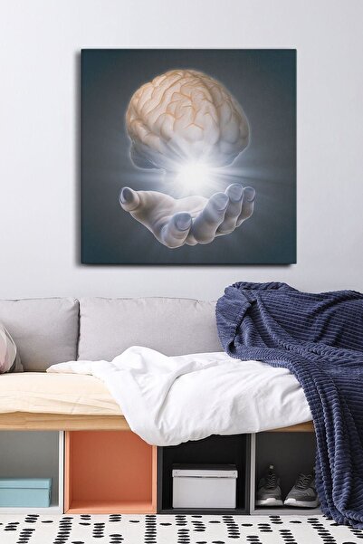 Evinemoda Ръка, държаща мозък, едно парче квадратно платно - картина на платно