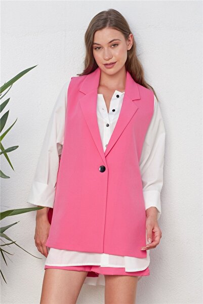 Nisan Women's Boyfriend Side Tied Vest Fuchsia