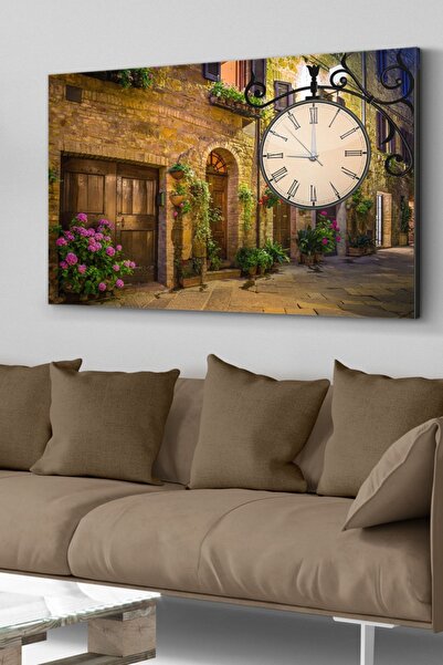 Evinemoda Çiçekli Yol Saatli Kanvas - Canvas Tablo
