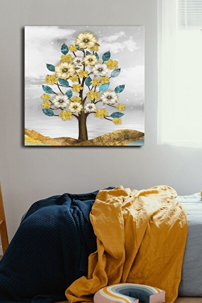 Evinemoda Zlatno lisnato drvo, jednodijelno kvadratno platno - slika na platnu