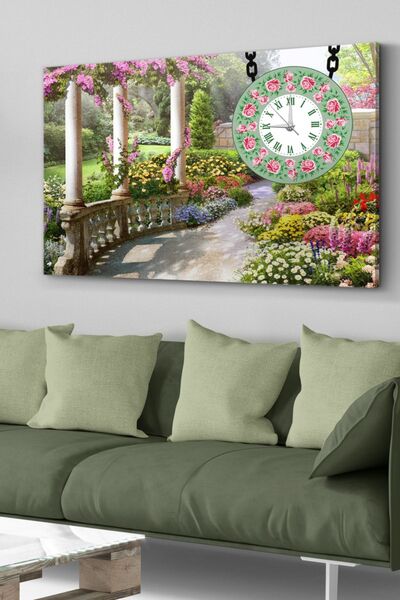 Evinemoda Çiçek Bahçesi Saatli Kanvas - Canvas Tablo